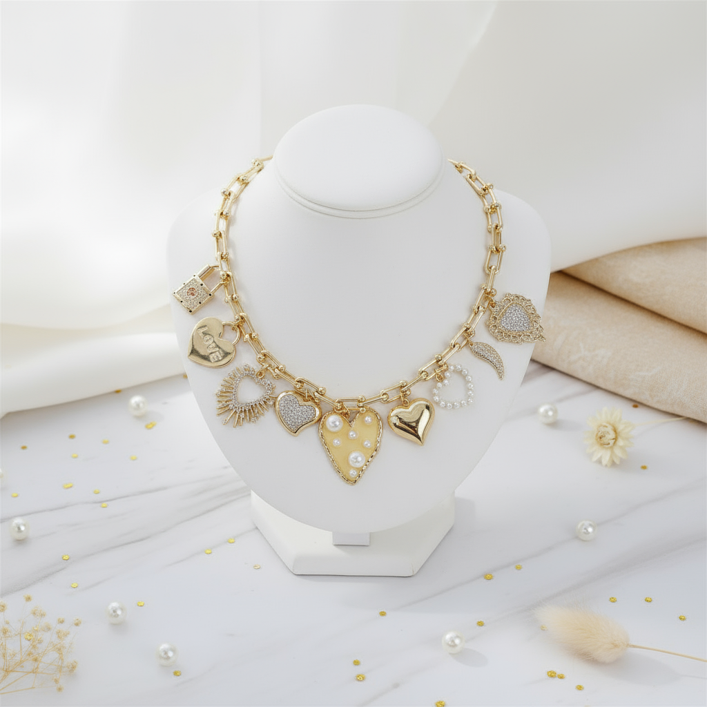 Elegant Love Lock Heart Chain Necklace Perth Australia Houseofhide displayed on a reflective surface with coastal-inspired charm.