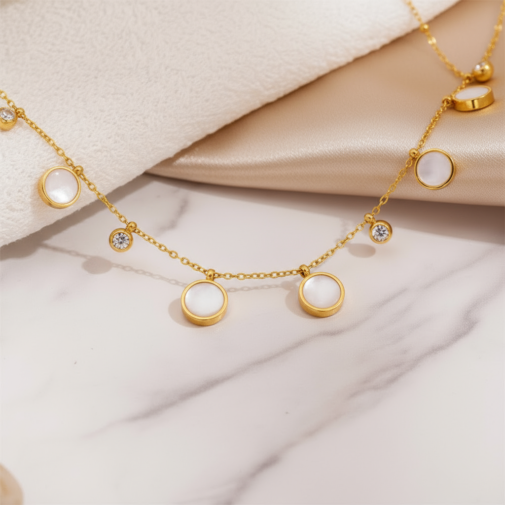 Luna Circle Minimalist Necklace Perth Australia Houseofhide styled with coastal texture.