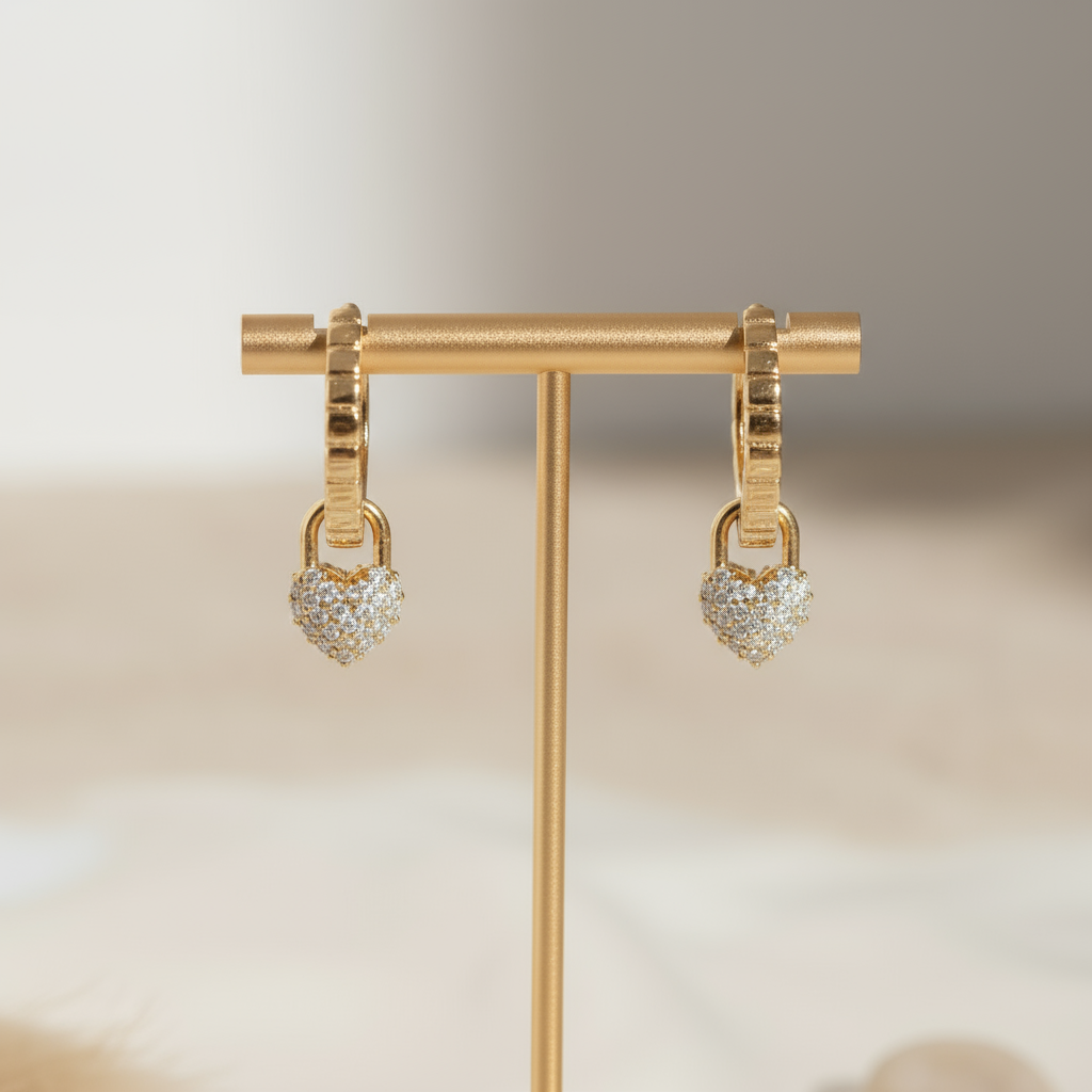 Silver-toned heart earrings – Luna Link zircon earrings for everyday and evening wear