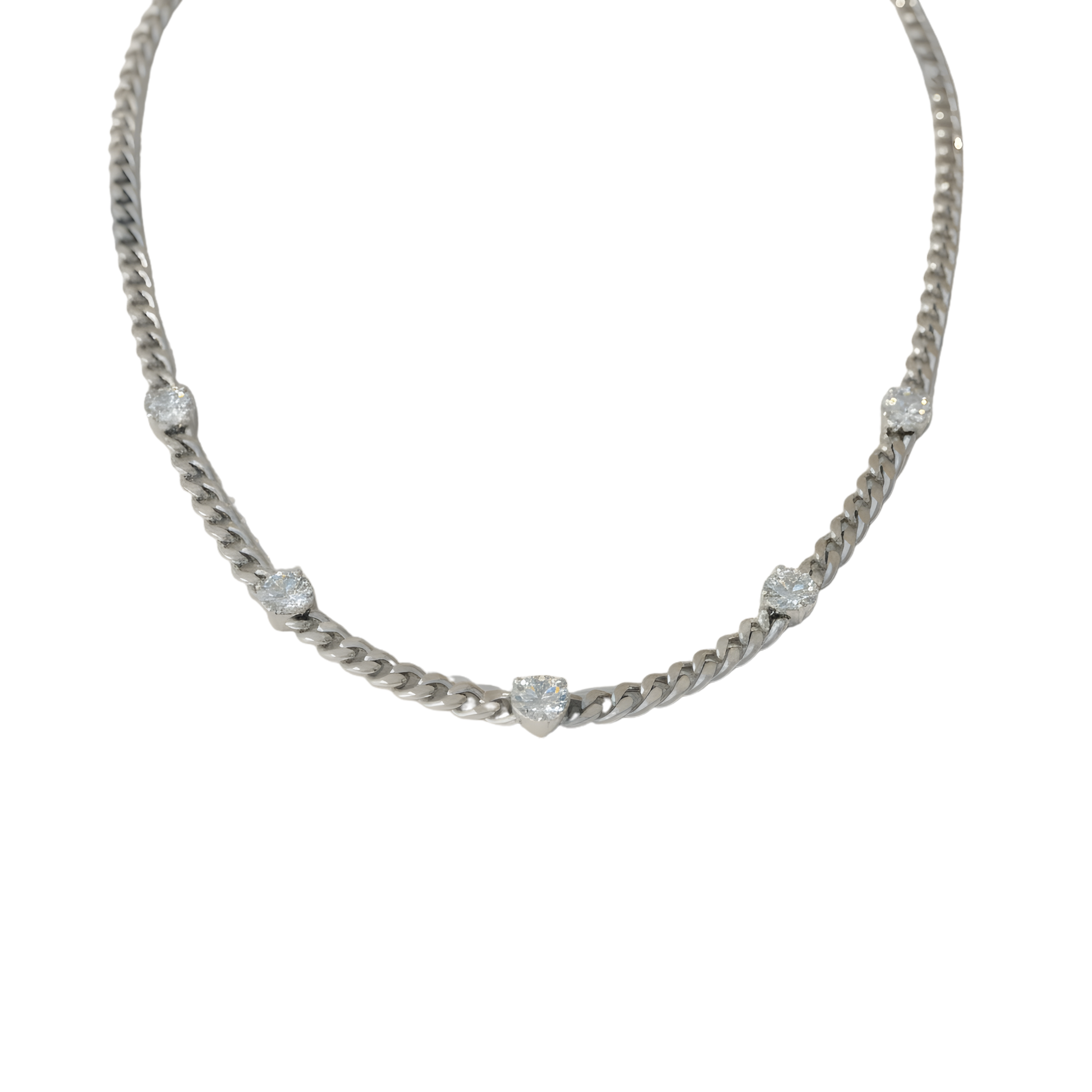 Luna Link Heart Necklace Perth Australia House of Hide silver stainless steel heart link necklace with zircon accents