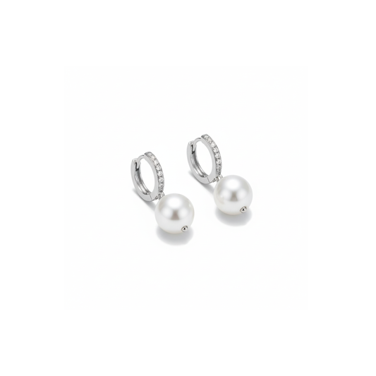 Luna Pearl Drop Earrings Perth Australia Houseofhide – silver hoops with luminous pearls and zircon accents