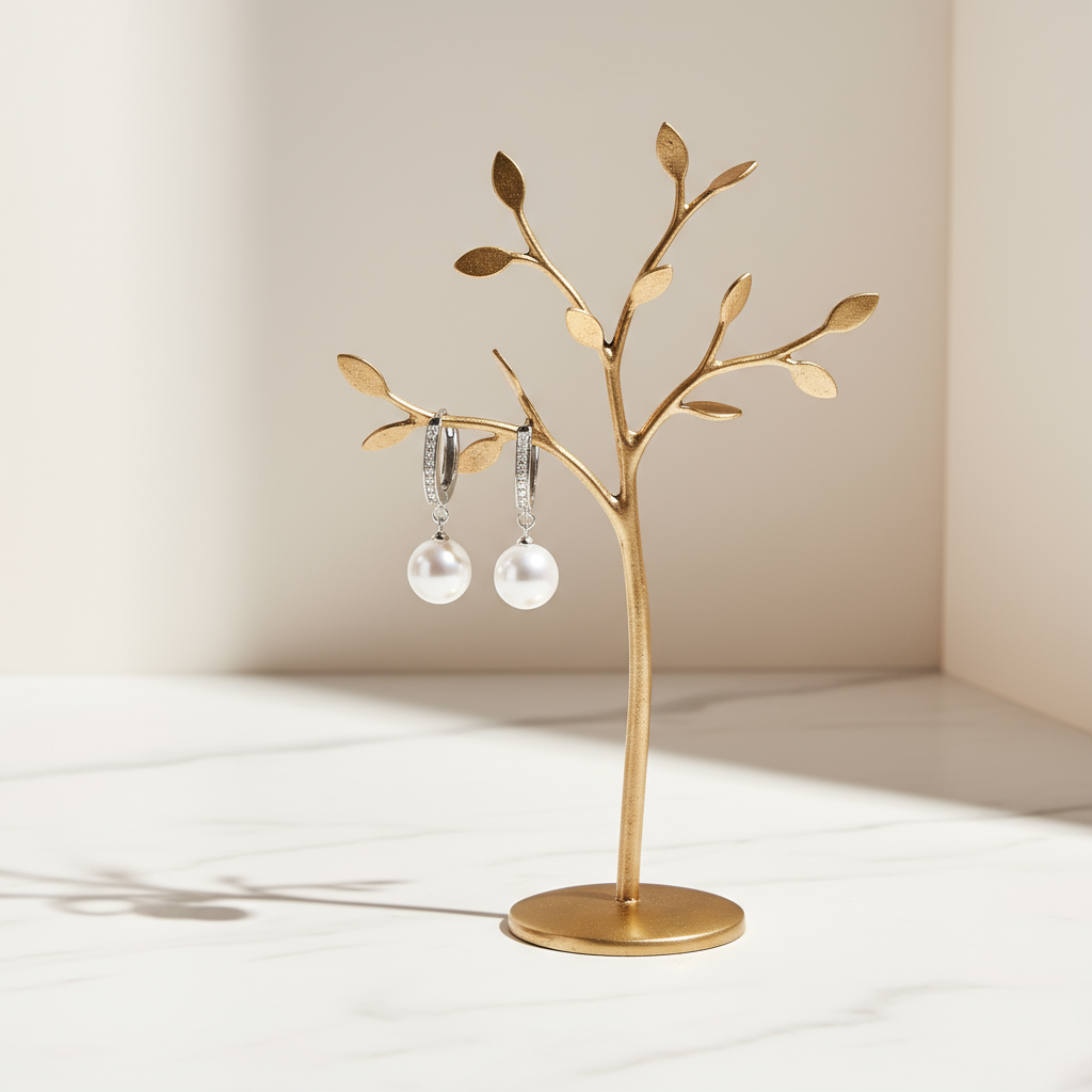 Luna Pearl Drop Earrings – refined silver hoops featuring zircon and pearl details, Houseofhide Perth