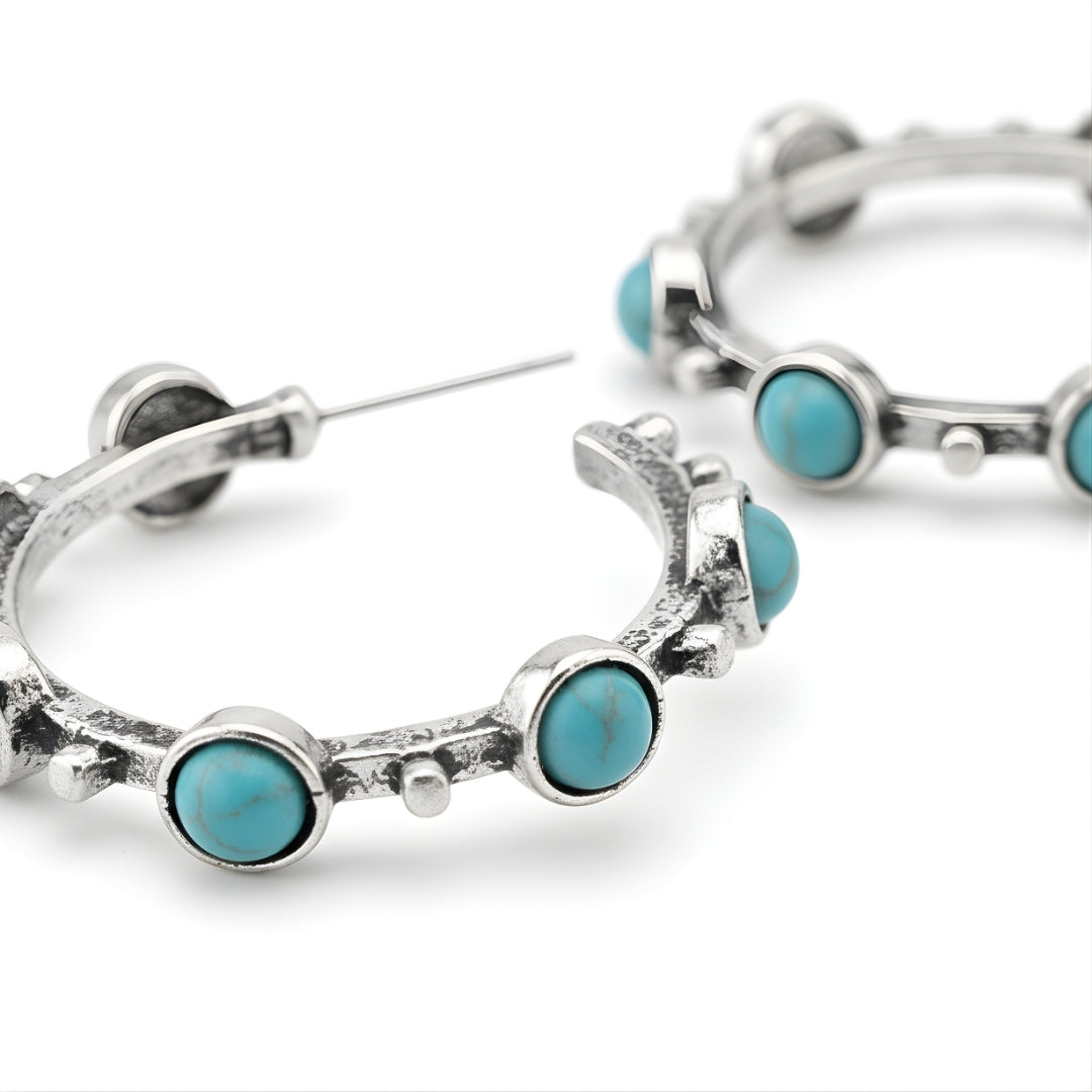 Elegant turquoise stone hoop earrings Perth Australia House of Hide jewellery collection