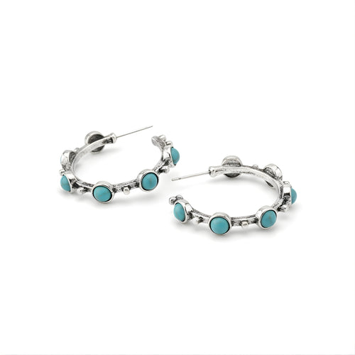 Luna Tide Earrings Perth Australia House of Hide silver hoop earrings with turquoise stones on white background