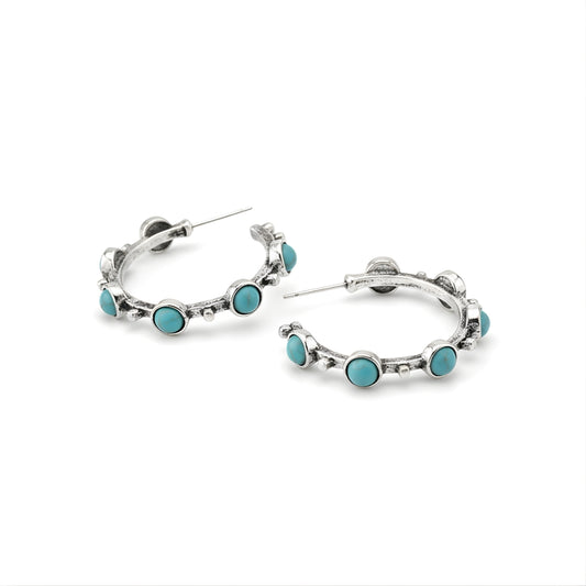 Luna Tide Earrings Perth Australia House of Hide silver hoop earrings with turquoise stones on white background