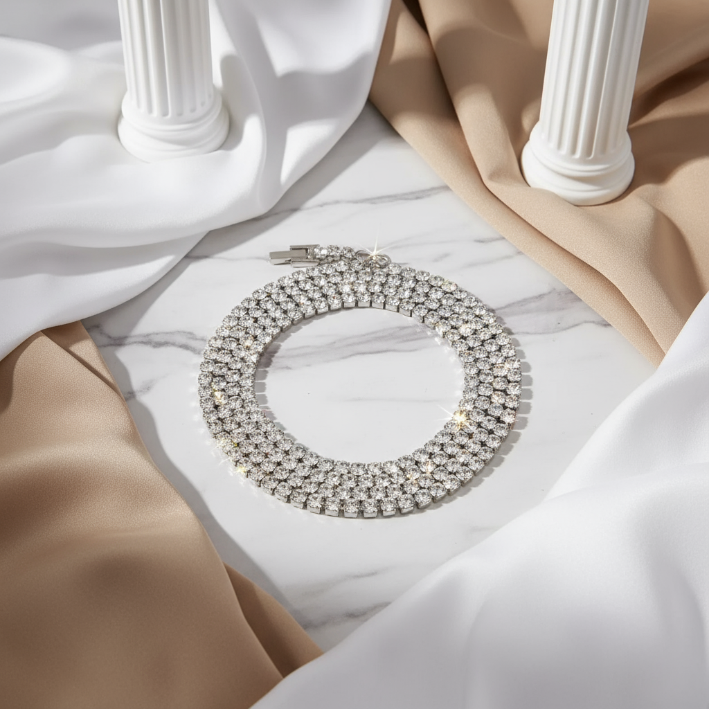 House of Hide Lunar Frost Tennis Chain sleek stainless steel silver necklace with shimmering zircon stones