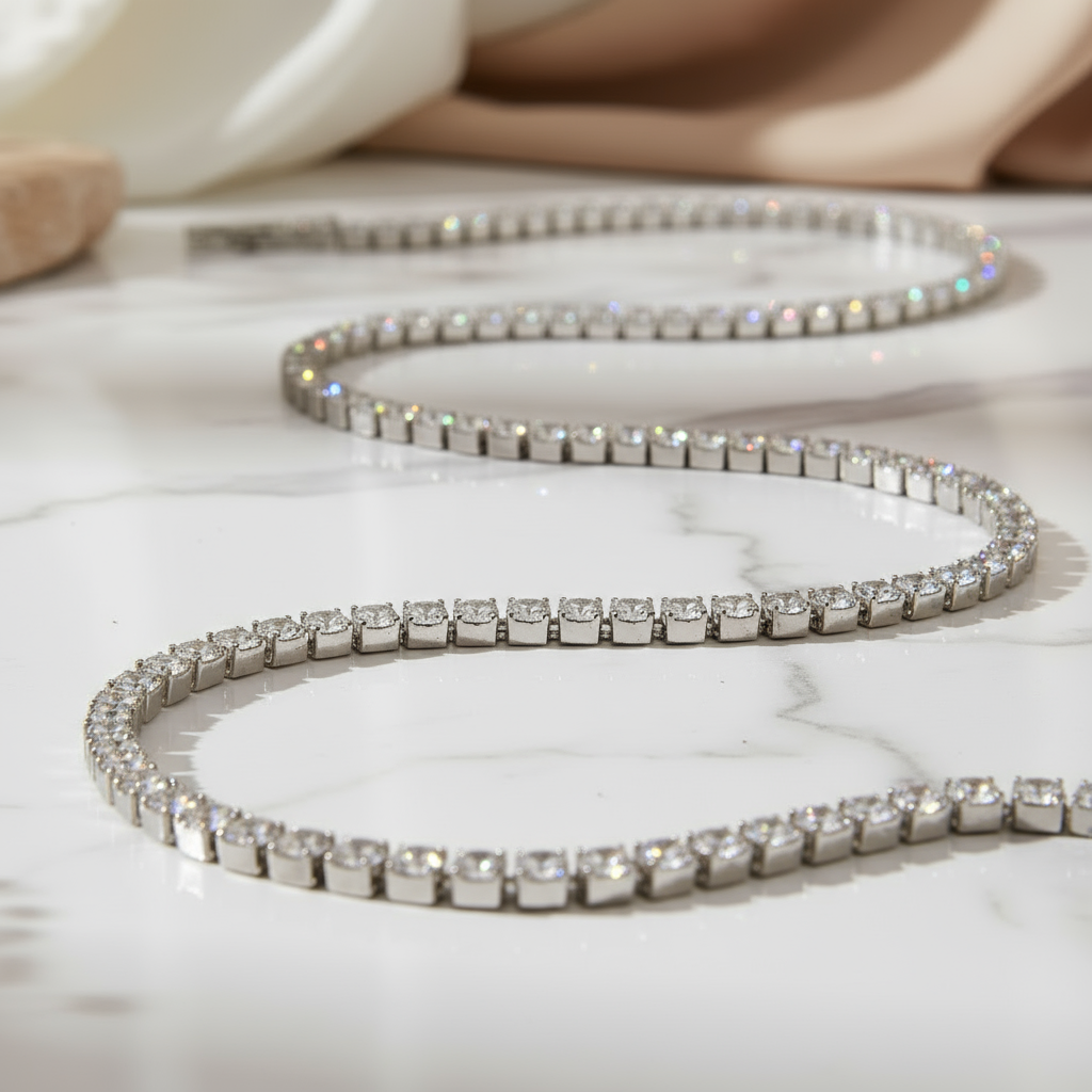 Lunar Frost Tennis Chain Perth Australia House of Hide silver 4mm zircon necklace with modern streetwear style