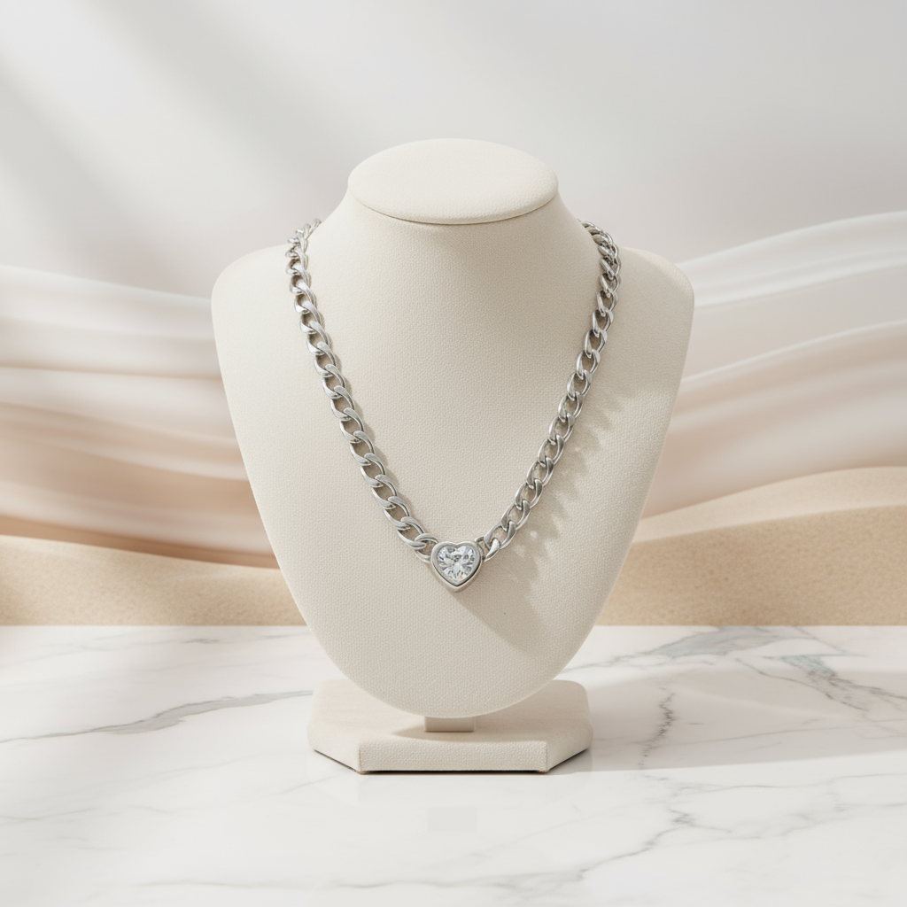 Silver Luxe Chain Heart Glow Necklace Perth Australia modern minimalist heart pendant design