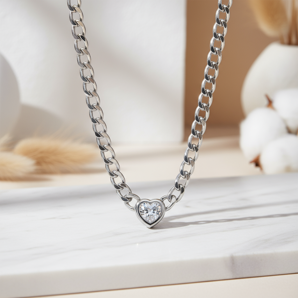 Luxe Chain Heart Glow Necklace waterproof hypoallergenic stainless steel unisex jewellery Australia
