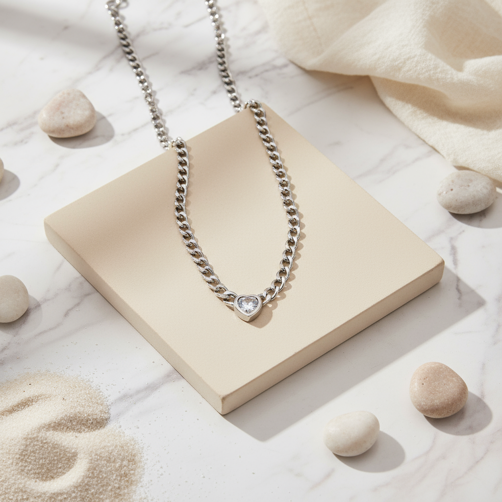 Luxe Chain Heart Glow Necklace Perth Australia House of Hide silver stainless steel heart pendant jewellery