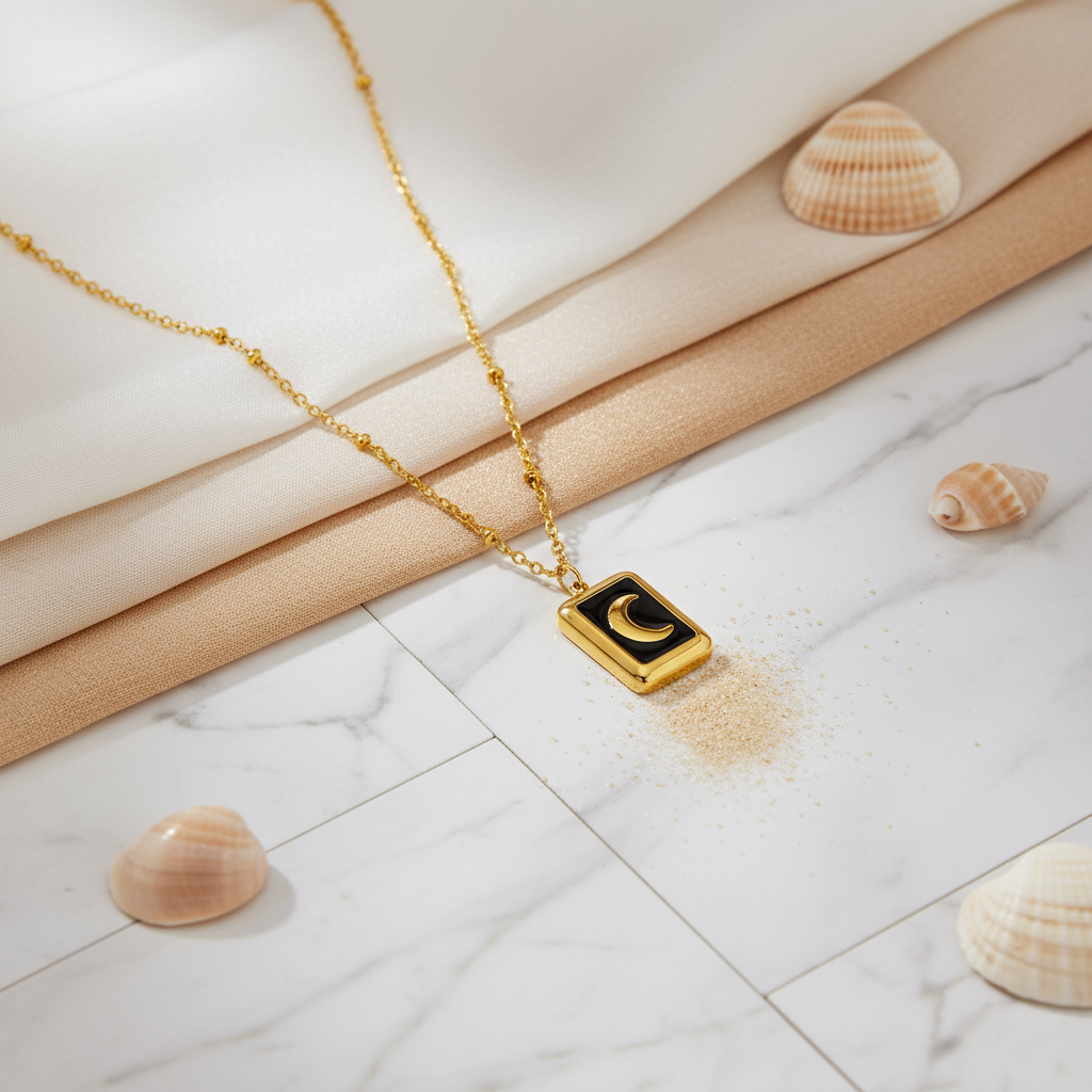 House of Hide Moonlight Aura Necklace celestial-inspired stainless steel jewellery with moon design