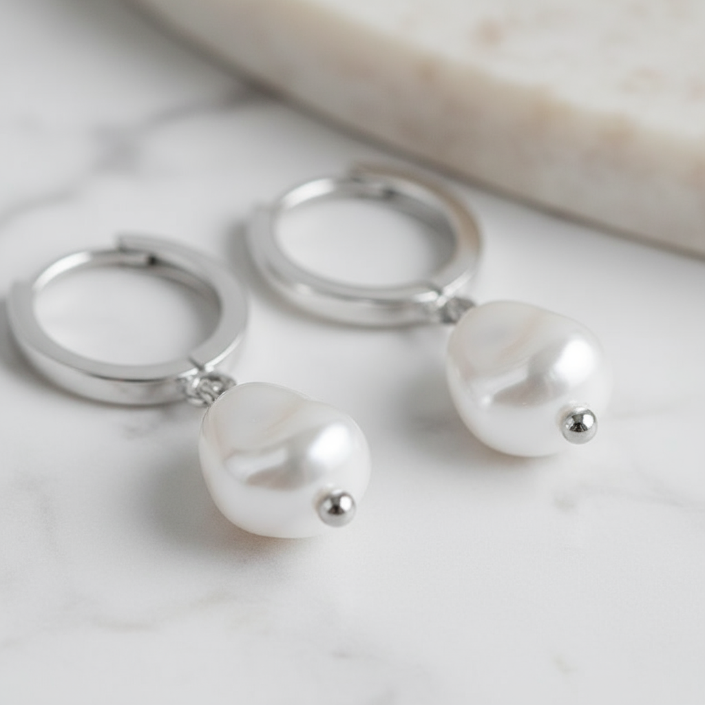 Houseofhide silver pearl hoops – moonlight-inspired coastal jewellery Perth Australia