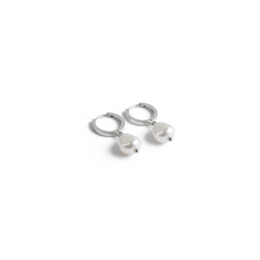 Moonlit Drift Pearl Hoop Earrings Perth Australia Houseofhide – silver hoops with imitation pearl drops.