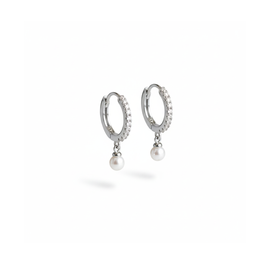 Handcrafted silver and pearl hoop earrings Perth Australia House of Hide luxury minimalist design