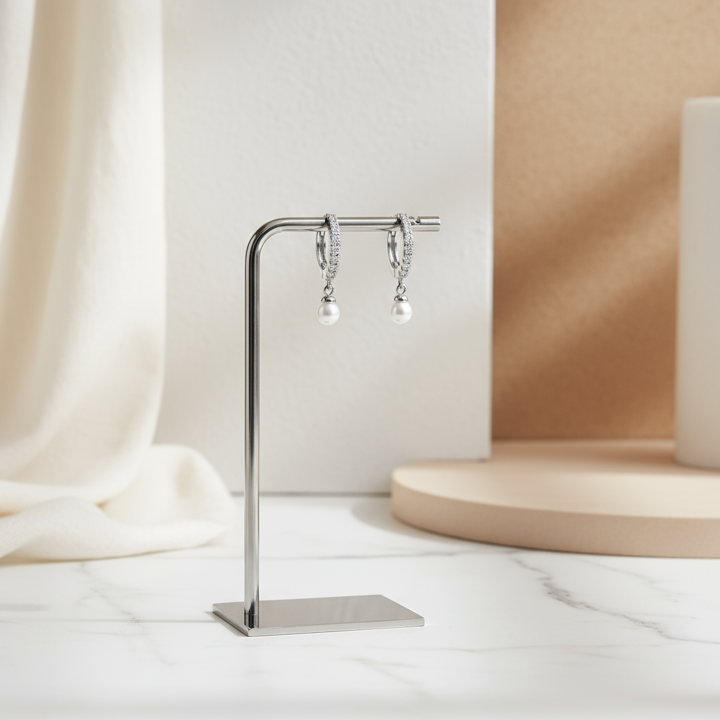 Elegant silver hoop earrings with pearls and sparkling stones Perth Australia House of Hide jewellery