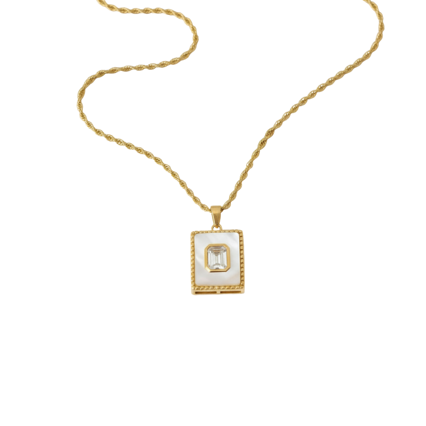 Ocean Luxe Square Shell Necklace Perth Australia House of Hide natural shell pendant with zircon stones on gold chain