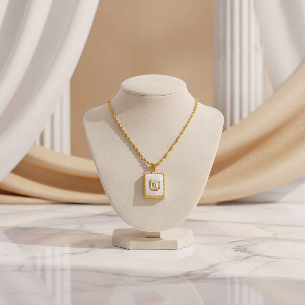 House of Hide Ocean Luxe Square Shell Necklace elegant square shell and zircon pendant jewellery