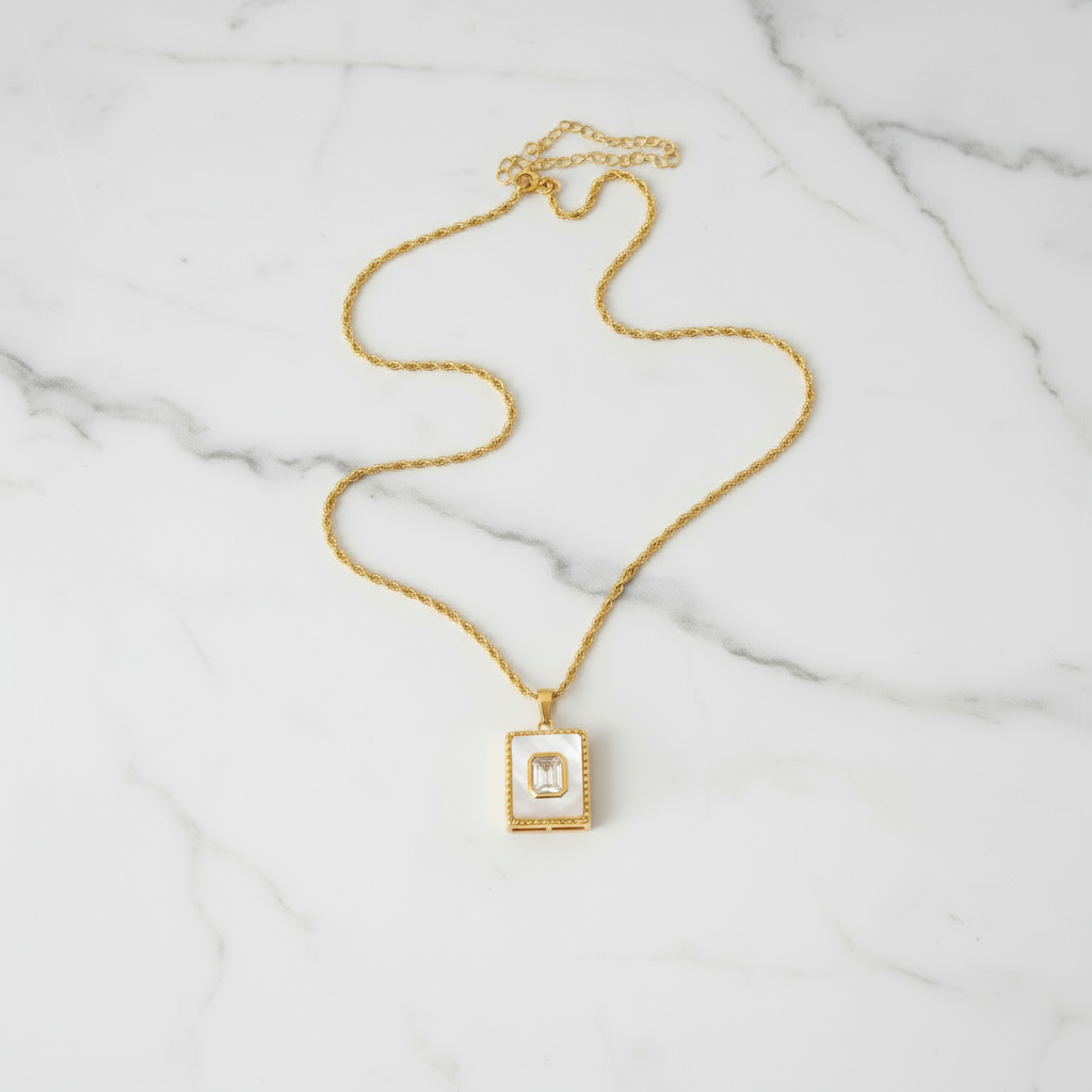 Ocean Luxe Square Shell Necklace gold stainless steel chain with natural shell charm Perth Australia