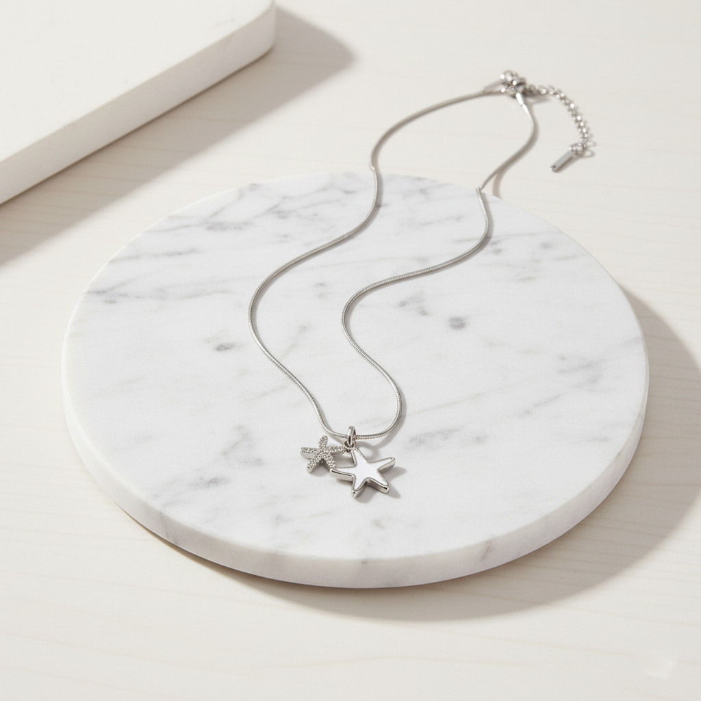 Ocean Starfish Necklace Perth Australia Houseofhide styled with coastal texture.