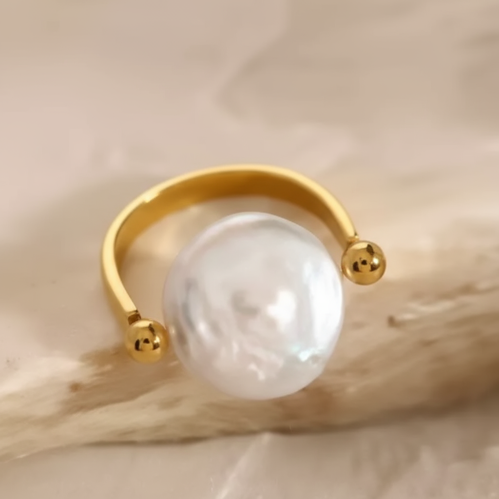 House of Hide Oceana Pearl Ring gold stainless steel ring with natural pearl jewellery Australia