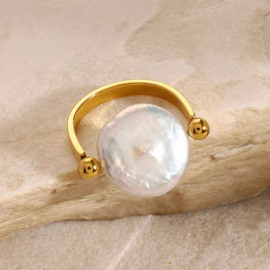 Gold Oceana Pearl Ring by House of Hide Australian jewellery inspired by ocean elegance