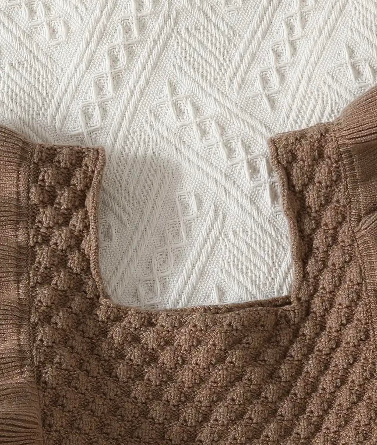 olid coffee color knit jumpsuit with square neck for baby girls