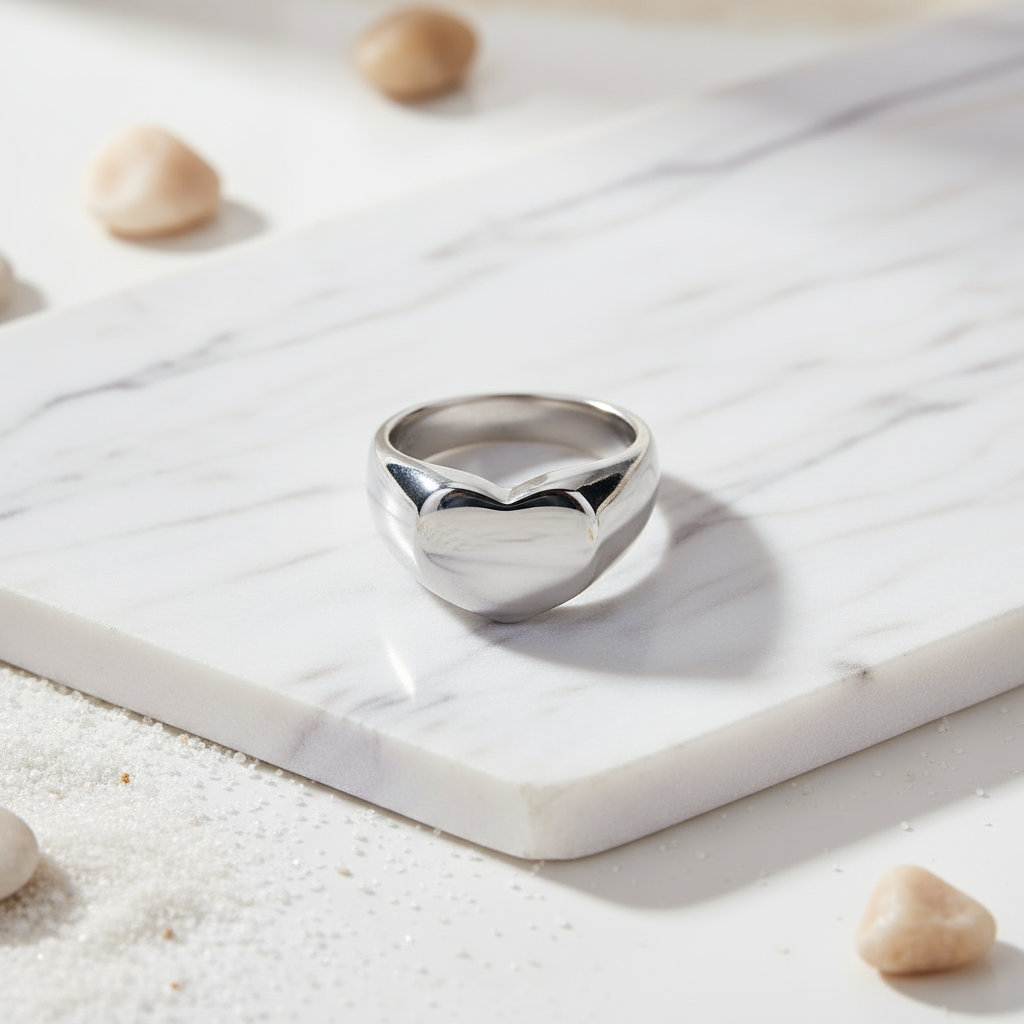 House of Hide Paradise Heart Ring polished silver stainless steel heart band for everyday sophistication