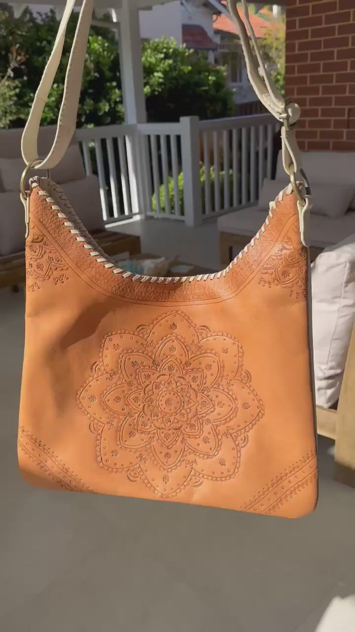 Boho-chic Sienna Mandala Leather Tote video