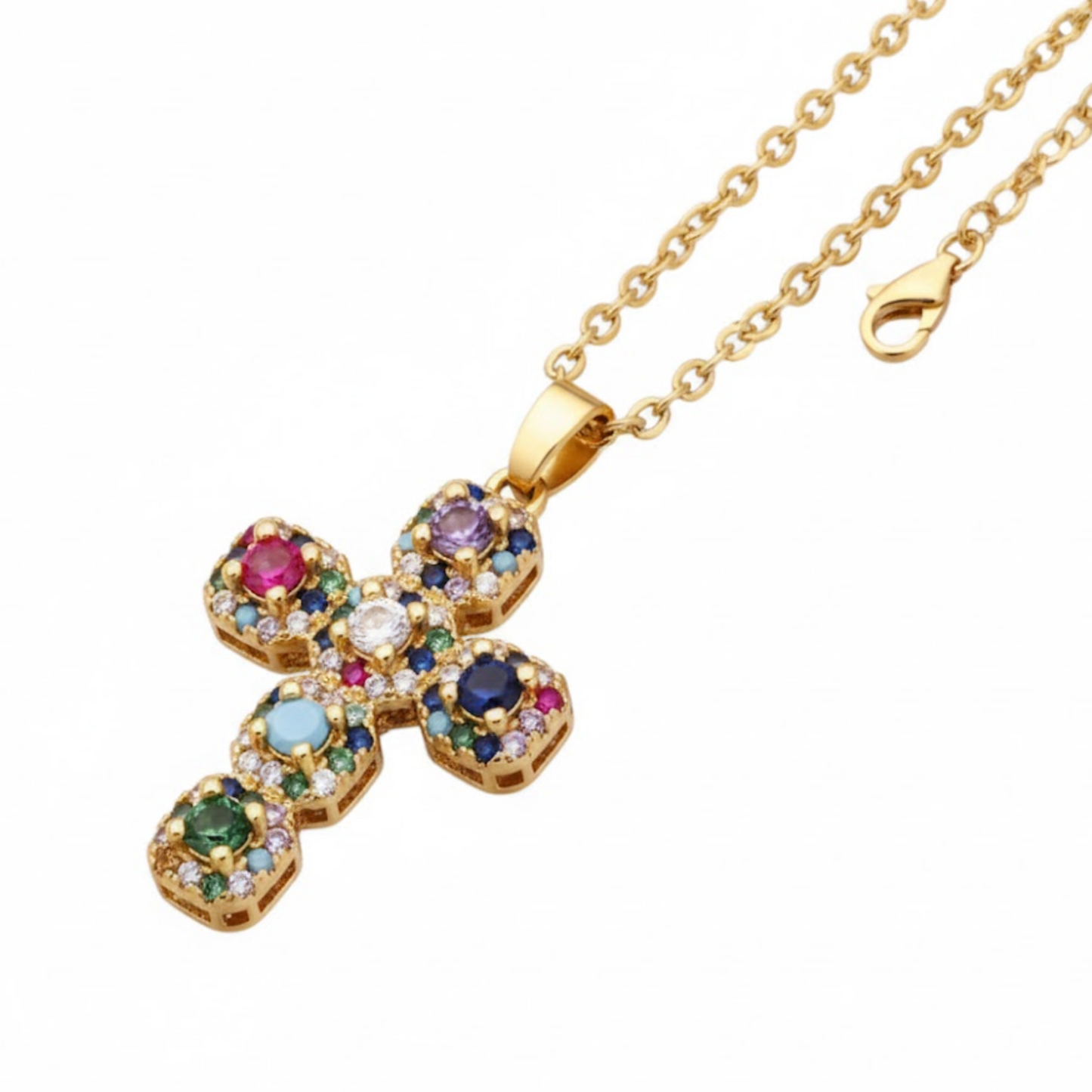 Elegant Rainbow Reef Cross Necklace Perth Australia handcrafted silver and gemstone faith-inspired jewellery