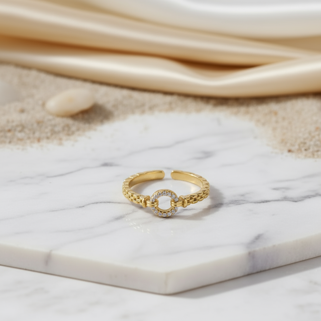 House of Hide Rebel Shine Zircon Chain Ring gold-plated stainless steel chain-style ring