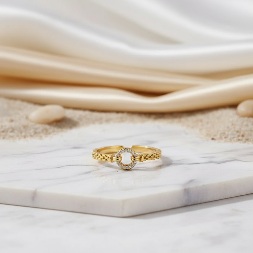 Rebel Shine Zircon Chain Ring gold open band with round zircon modern unisex jewellery Australia