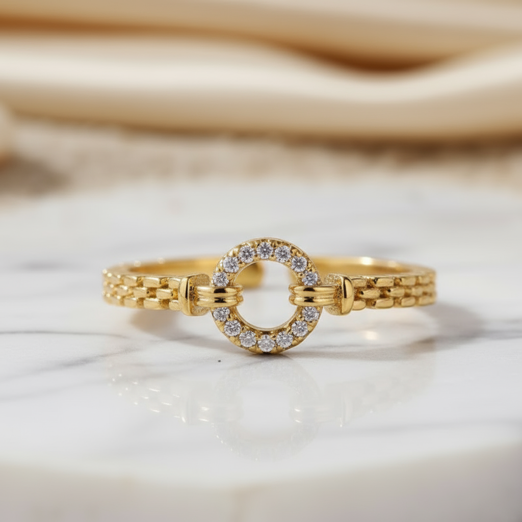 Rebel Shine Zircon Chain Ring Perth Australia House of Hide stylish gold statement chain ring