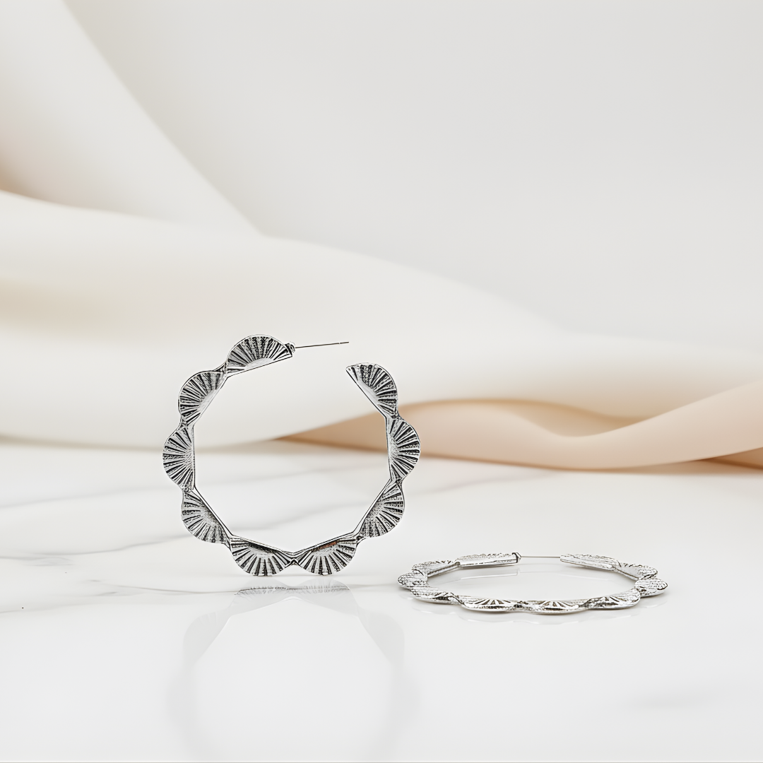 Sea Whisper Earrings Perth House of Hide silver hoops with ocean-inspired scalloped design