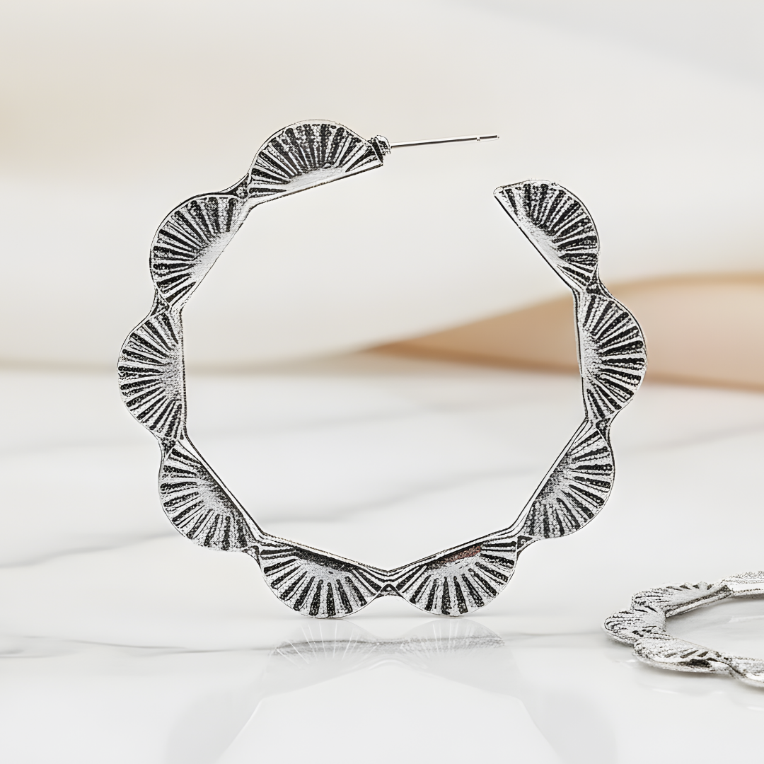 Handcrafted silver scalloped hoop earrings Perth Australia House of Hide minimalist style