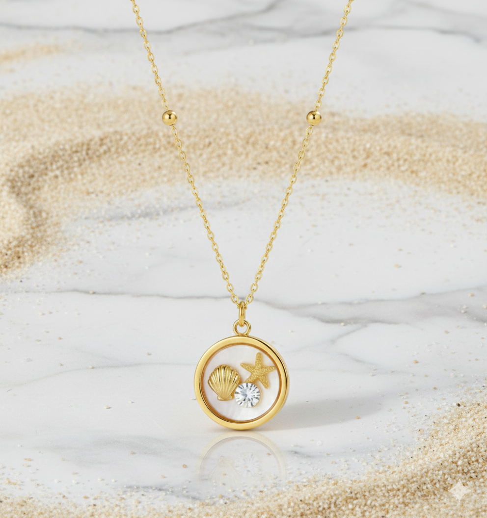Seabreeze Charm Pendant Necklace Perth Australia waterproof gold stainless steel ocean charm jewellery by House of Hide