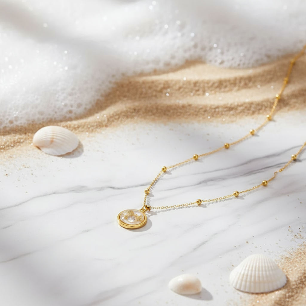 House of Hide Seabreeze Charm Pendant gold necklace inspired by Australian sunsets and seaside elegance