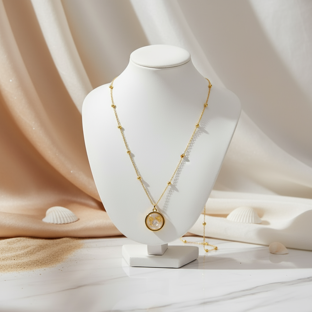 Seabreeze Charm Pendant Necklace Perth Australia coastal charm necklace with zircon stones and golden beads