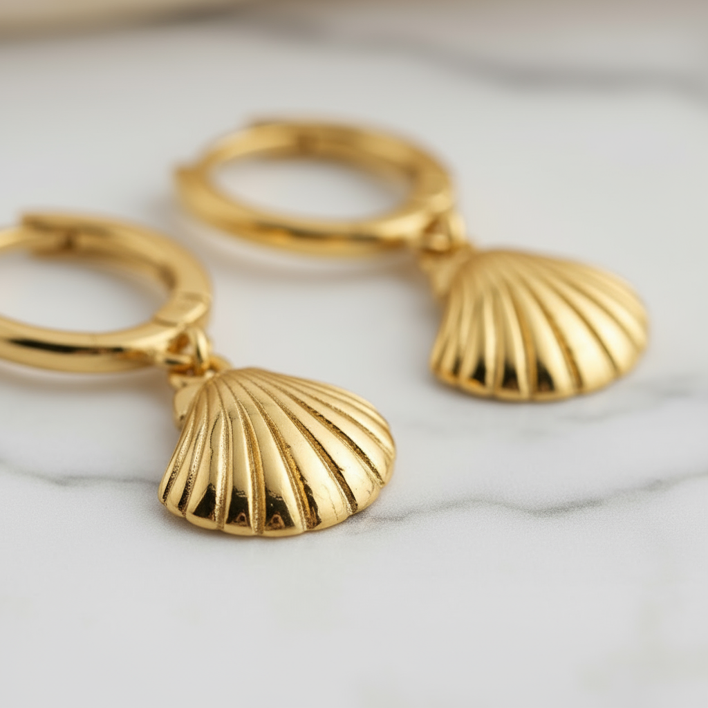 Gold shell charm hoop earrings – Seaside Bay Hoops by Houseofhide Perth Australia