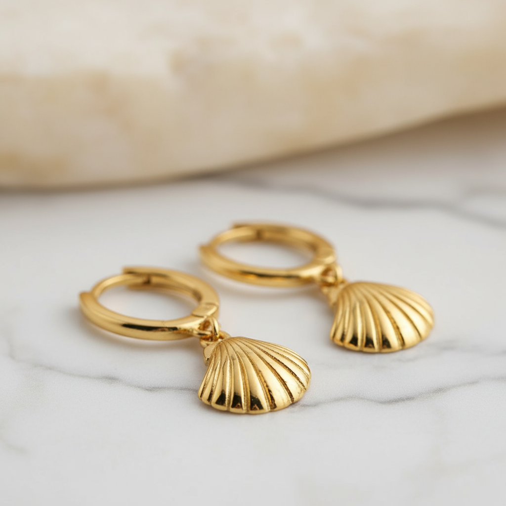 Seaside Bay Hoops Perth Australia Houseofhide – gold-plated shell pendant earrings inspired by coastal style