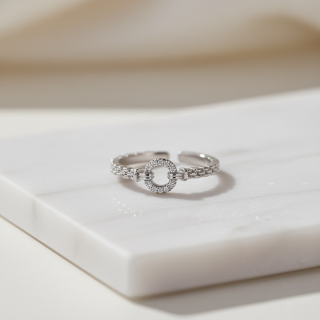 Silver Coastal Chain Ring Perth Australia minimalist silver chain design with sparkle