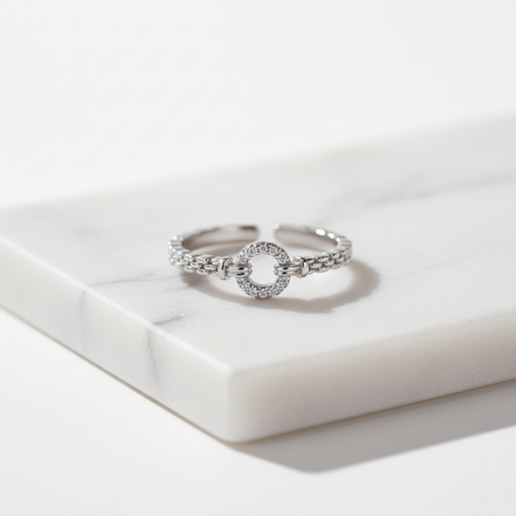 House of Hide Silver Coastal Chain Ring polished stainless steel chain-style open band ring