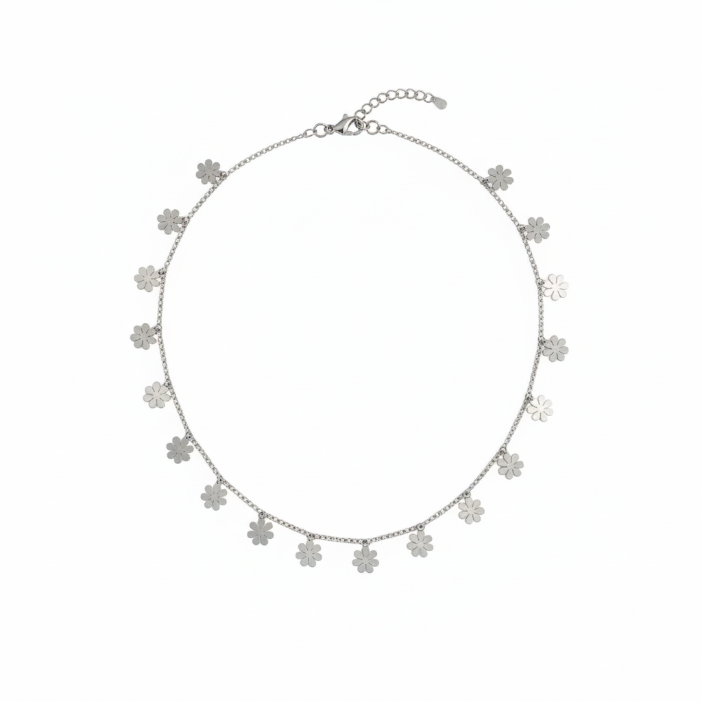 Luxury Silver Daisy Starshine Necklace Perth Australia House of Hide floral charm necklace symbolising light and joy