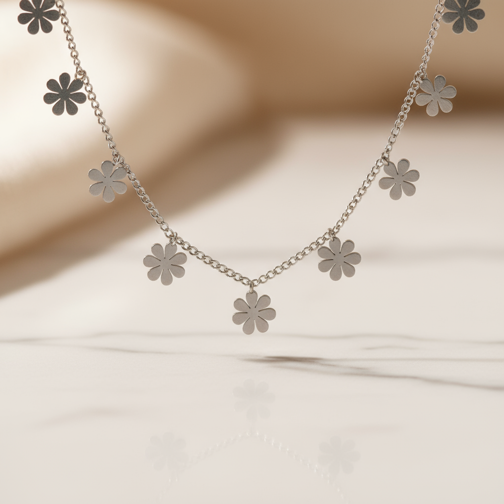 Silver Daisy Starshine Necklace Perth Australia House of Hide elegant floral charm necklace inspired by moonlit blooms