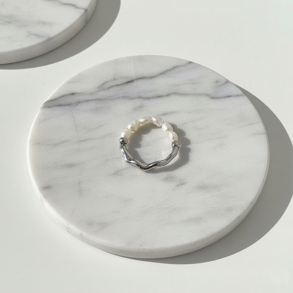 Luxury silver ring with natural pearls – coastal-inspired Silver Drift Ring Australia