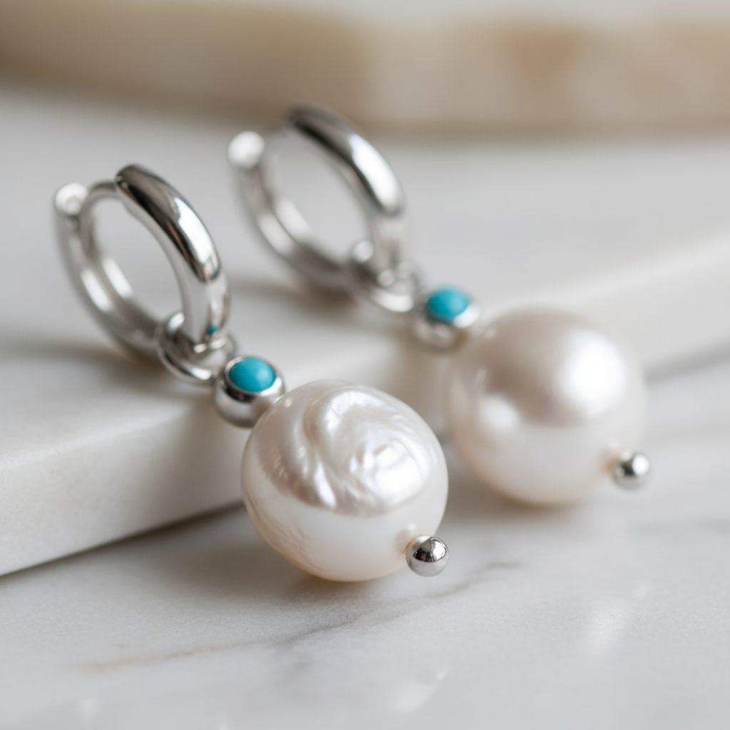 Elegant silver drop earrings featuring luminous pearls – Silver Island Glow by Houseofhide Perth Australia