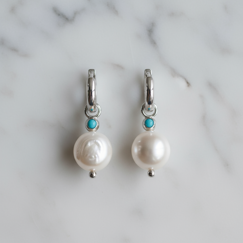 Refined silver pearl earrings with radiant shine – modern coastal elegance by Houseofhide