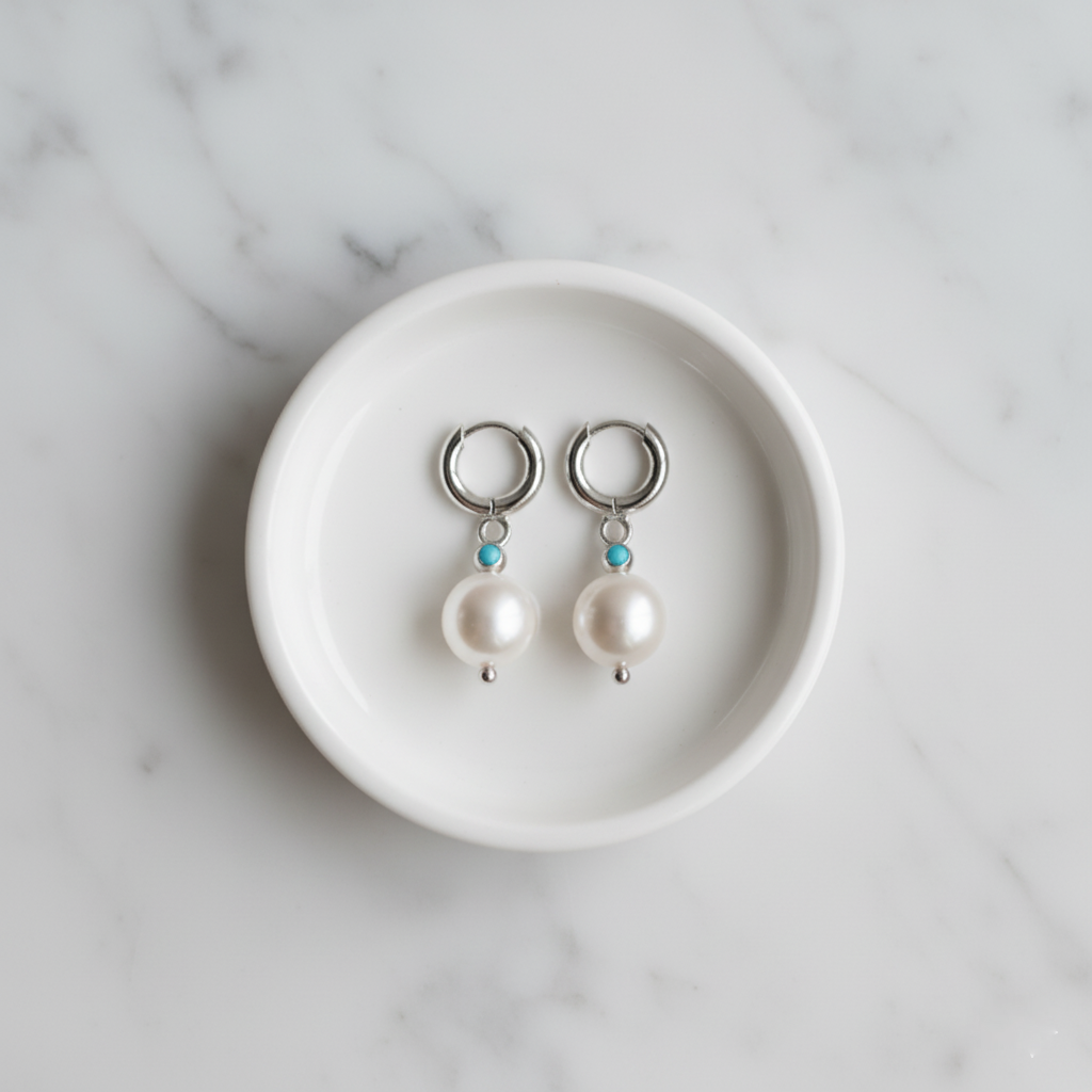 Silver Island Glow Earrings featuring freshwater pearls – timeless Australian jewellery design