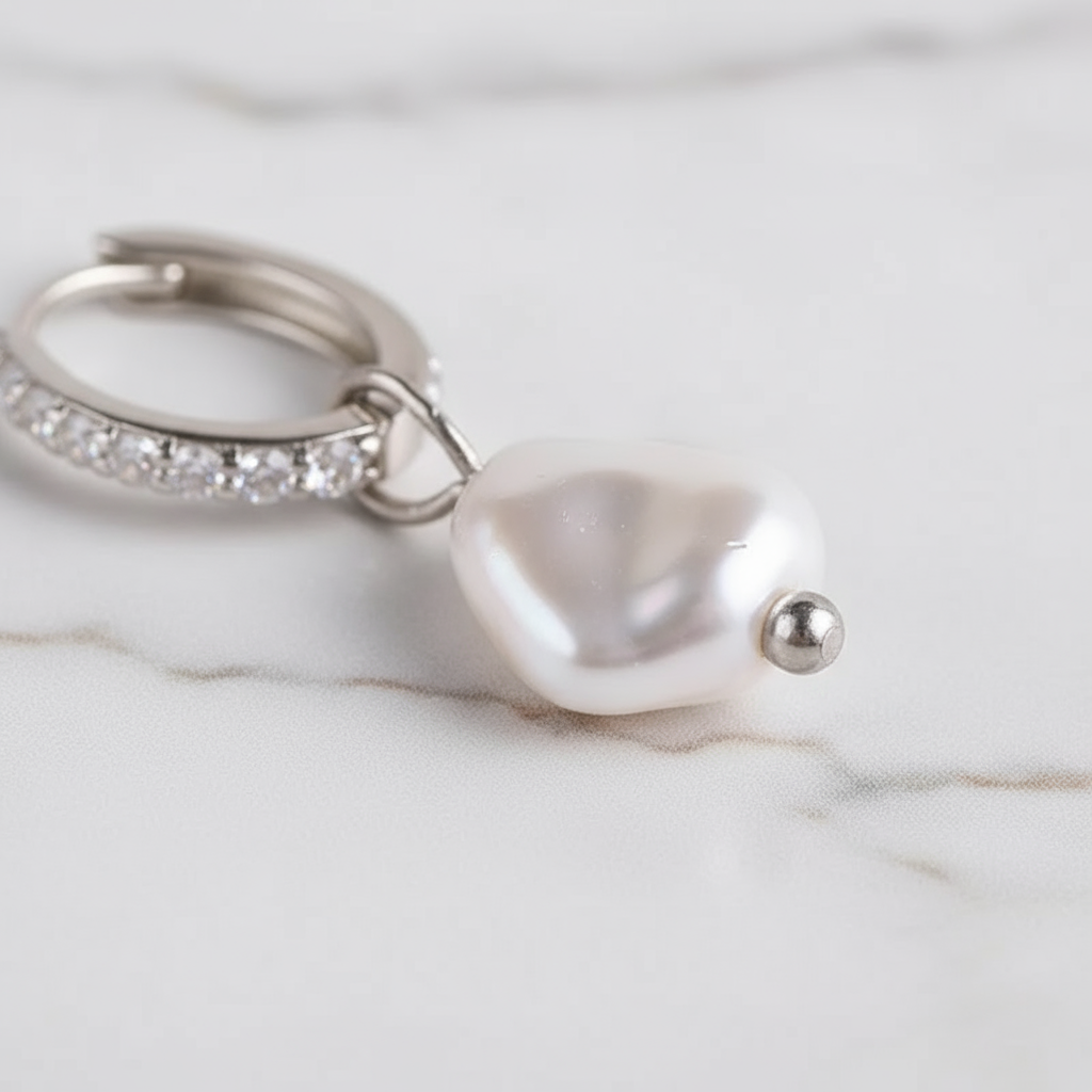 Polished silver hoop earrings with pearl charm – coastal-inspired design by Houseofhide Australia