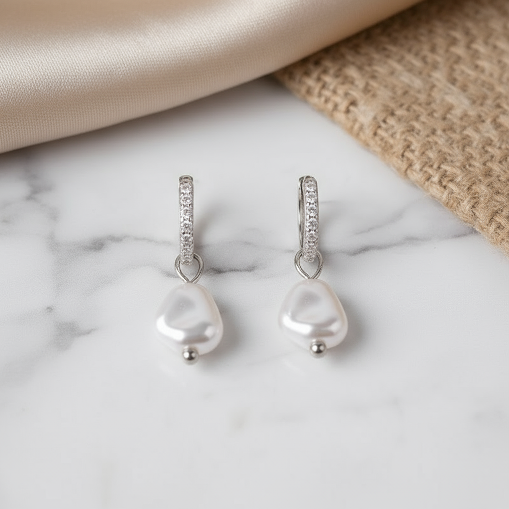 Silver Shoreline Pearl Hoops – lightweight pearl drop earrings reflecting ocean elegance, Houseofhide Perth