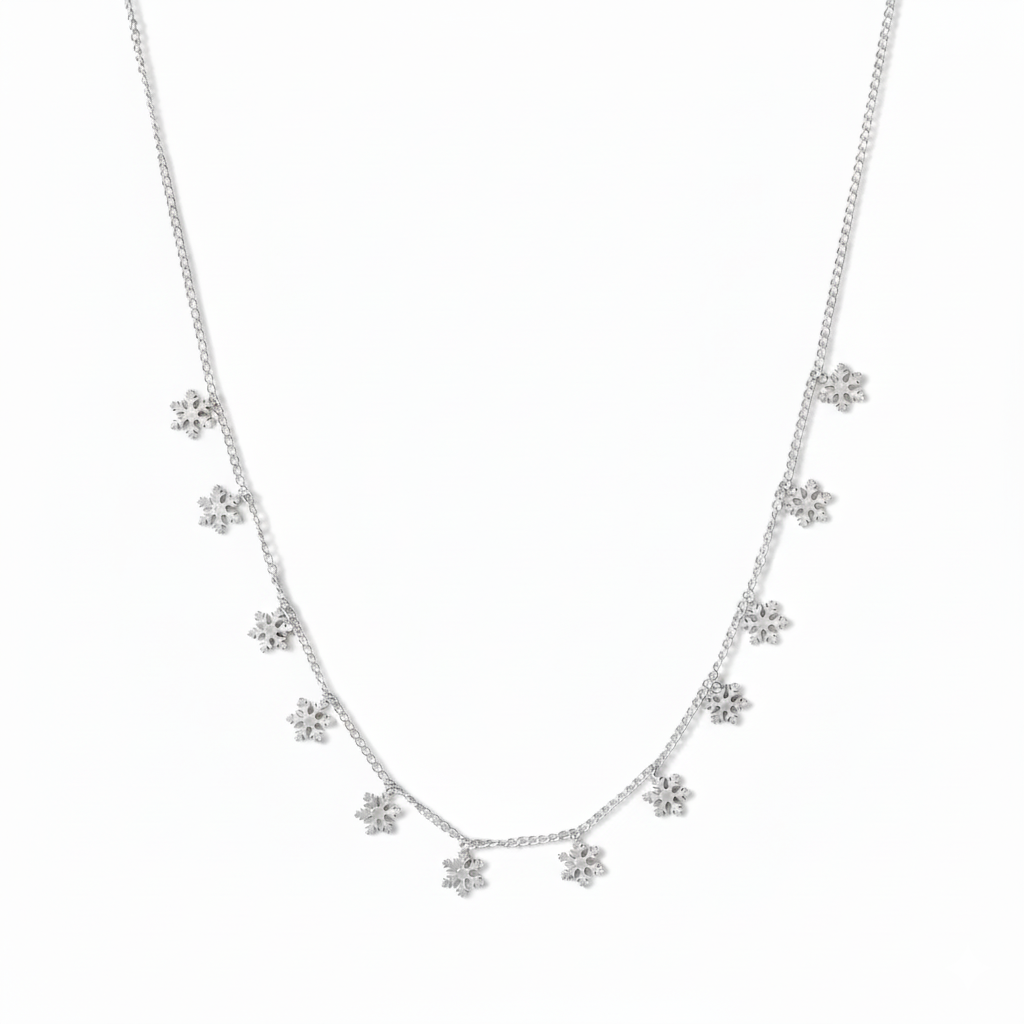 House of Hide Silver Snowflake Drift Necklace Perth Australia inspired by winter elegance and moonlit snowflakes